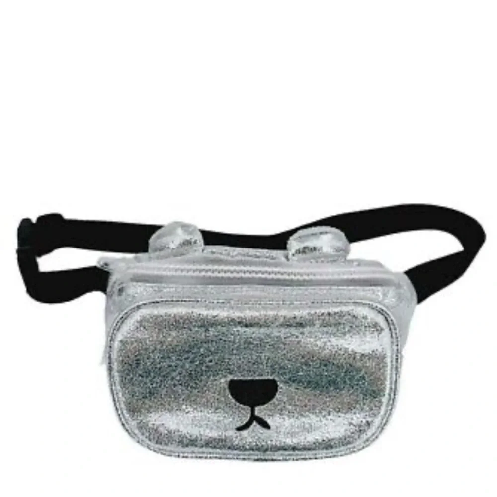 Zara Teddy Bear Fanny Pack Metallic Silver